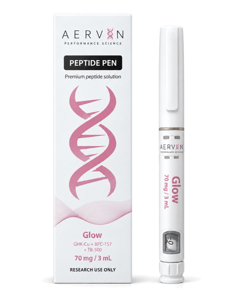 AERVYN Glow peptide pen, 70 mg / 3 mL, with its carton